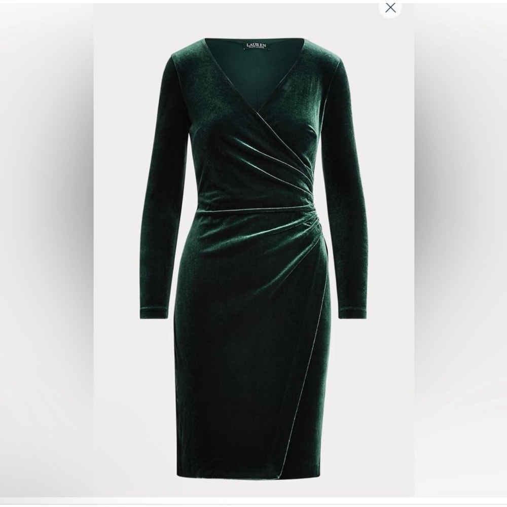 Women's new LAUREN Ralph Lauren Long Sleeve Velvet Wrap Dress Green Size 12